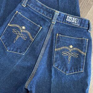 RARE Vtg 70s Faded Glory indigo embellished 100% cotton high waisted jeans sz 00